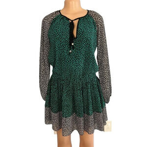 Michael Kors Two-Tone Floral Print Ruffle Dress Green and Black